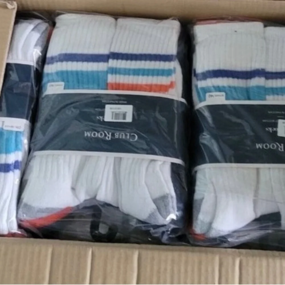 Men's Club Room Crew Striped Socks 8-Pack Pairs Navy/Orange/Blue 10-13. NWT $40.